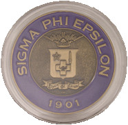 Sigma Phi Epsilon fraternity coin in an AirTite holder